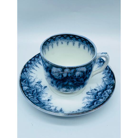 Antique Cup & Saucer Violette Blue Flow Eglantine, Keller & Guerin, France c1890 - Picture 3 of 7